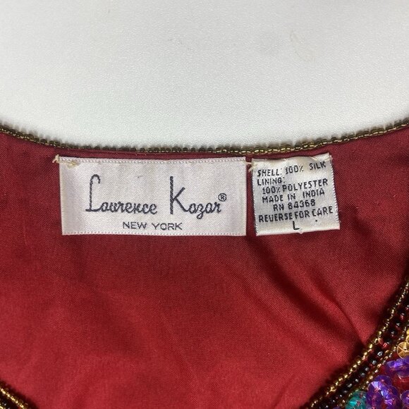 Vintage Laurence Kazar Heavy Beaded Silk Jacket Sz L Formal Tassel Blazer - Picture 12 of 12